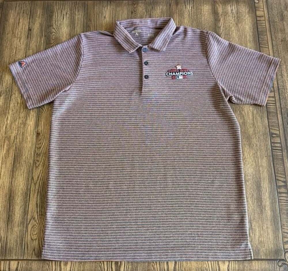 Antigua Houston Astros 2022 World Series Champions Striped Polo Shirt Size L